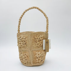StrawWeave Eco-Friendly Handmade Raffia Flower Crochet Bag, Women's French Vacation Woven Bucket Tote, Summer Beach Top-Handle & Shoulder Handbag
