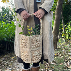 Raffia Flower Crochet Bucket Bag with Top Handle & Shoulder Strap B001