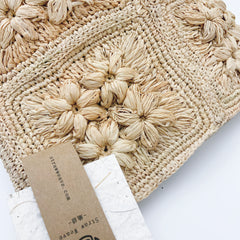 Raffia Flower Crochet Bucket Bag with Top Handle & Shoulder Strap B001