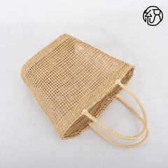 Yellow Grass Handwoven Hollow Straw Top-Handle Tote Bag B038