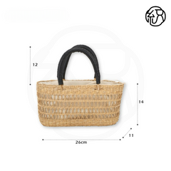 Yellow Grass Handwoven Hollow Vertical Basket Tote Handheld Bag B036