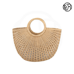 Yellow Grass Handwoven Hollow Moon-Shaped Handheld Bag B040