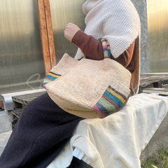 Raffia Handwoven Handbag with Colorful Outer Pocket B007