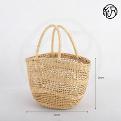 Eco-Friendly Handmade Straw Handbag, Women's Round Hollow-Out Yellow Grass Tote, Woven Top-Handle Purse for Summer Beach Vacation