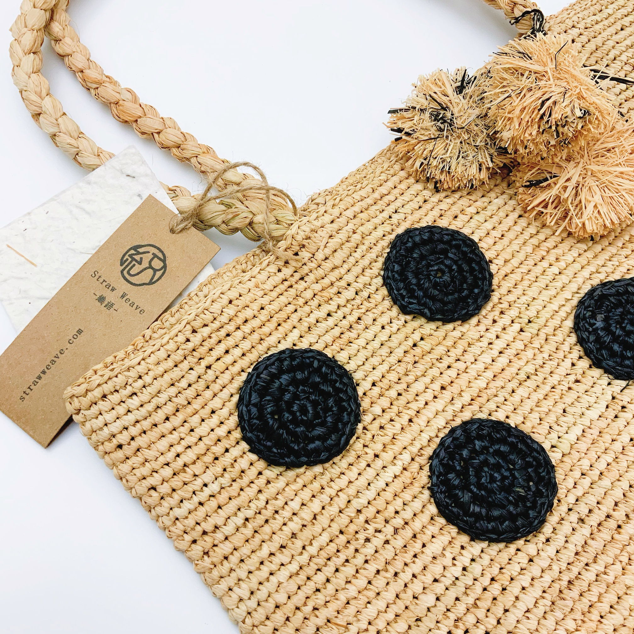 StrawWeave Handmade Polka Dot Raffia Tote  Premium Eco-Friendly Woven Bag, Summer Beach & Vacation Handbag