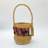 StrawWeave Eco-Friendly Handwoven Raffia Triangle Bag Colorful Flower Patchwork Contrast Handheld Small Bag, Casual, Beach Use