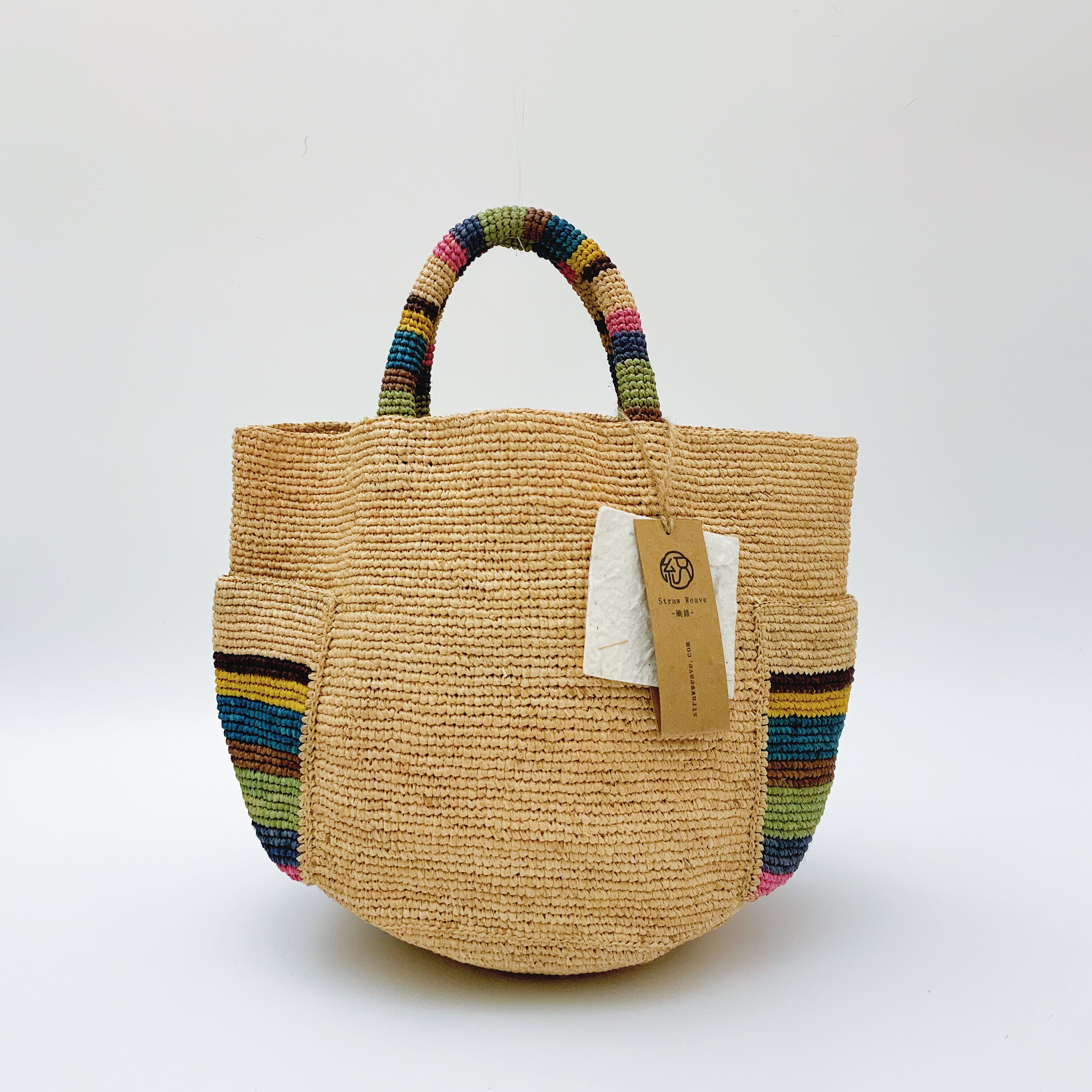 StrawWeave Eco-Friendly Handwoven Premium Raffia Handbag New Colorful Outer-Pocket Straw Woven Bag for Women, Beach & Vacation Tote Bag