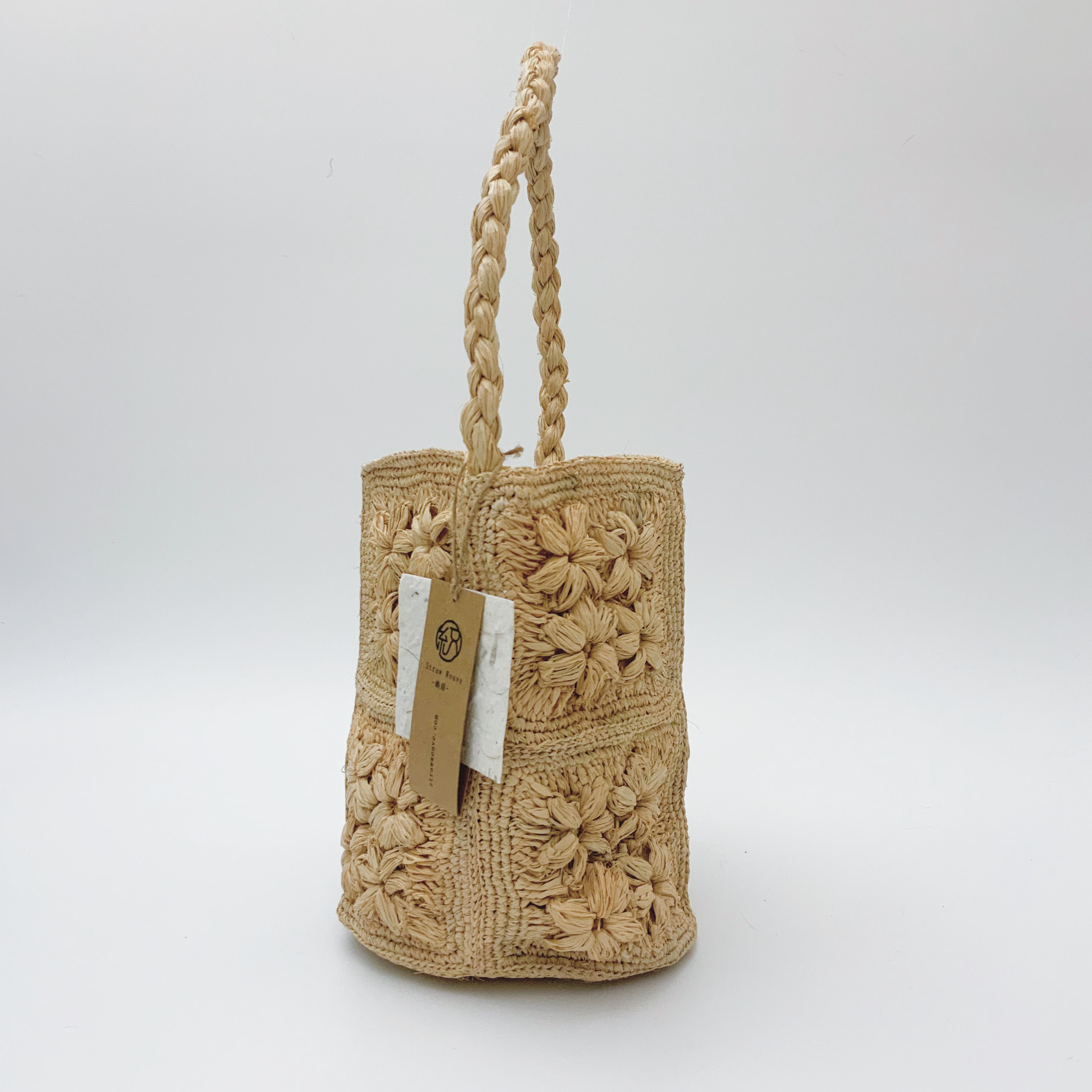 StrawWeave Eco-Friendly Handmade Raffia Flower Crochet Bag, Women's French Vacation Woven Bucket Tote, Summer Beach Top-Handle & Shoulder Handbag