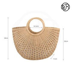 Yellow Grass Handwoven Hollow Moon-Shaped Handheld Bag B040