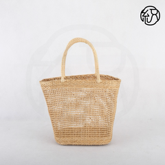 Yellow Grass Handwoven Hollow Straw Top-Handle Tote Bag B038