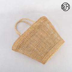 Yellow Grass Handwoven Hollow Straw Top-Handle Tote Bag B038