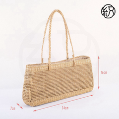 StrawWeave Eco-Friendly Handmade Straw Shoulder Bag, Women's Summer Yellow Grass Mesh Drawstring Tote, Underarm Woven Handbag for Beach Vacation'