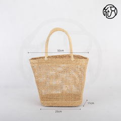 Yellow Grass Handwoven Hollow Straw Top-Handle Tote Bag B038