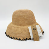 StrawWeave Eco-Friendly Handwoven Raffia Sun Hat New Black-Trim Handmade Woven Straw Bucket Hat, Beach & Vacation Style