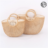 Yellow Grass Handwoven Hollow Moon-Shaped Handheld Bag B040
