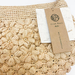 StrawWeave Eco-Friendly Handmade Raffia Flower Crochet Bag, Women's French Vacation Woven Bucket Tote, Summer Beach Top-Handle & Shoulder Handbag
