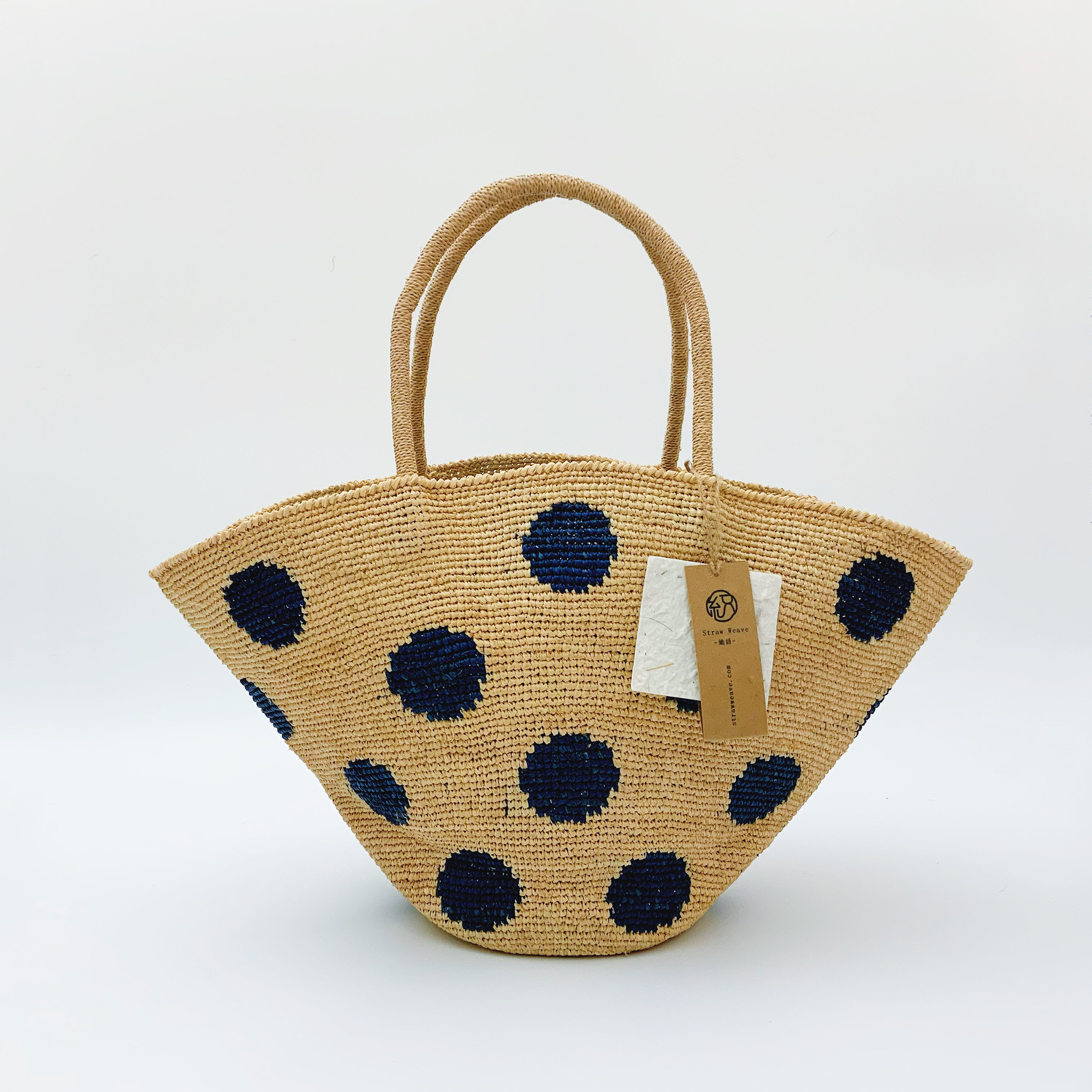 StrawWeave Handmade Polka Dot Raffia Tote  Eco-Friendly Large Woven Summer Beach Bag for Women, French Vacation Shoulder Handbag