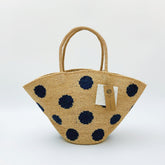 StrawWeave Handmade Polka Dot Raffia Tote Eco-Friendly Large Woven Summer Beach Bag for Women, French Vacation Shoulder Handbag