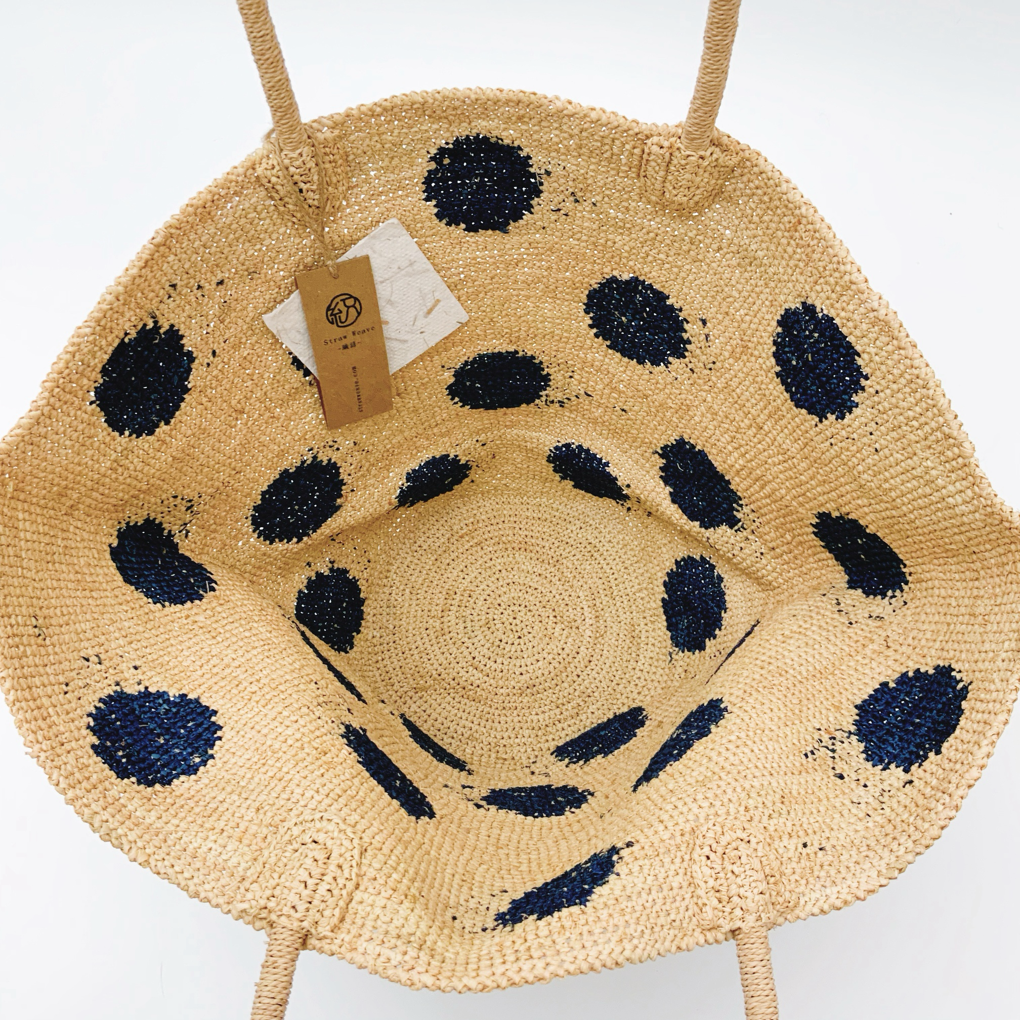 StrawWeave Handmade Polka Dot Raffia Tote  Eco-Friendly Large Woven Summer Beach Bag for Women, French Vacation Shoulder Handbag