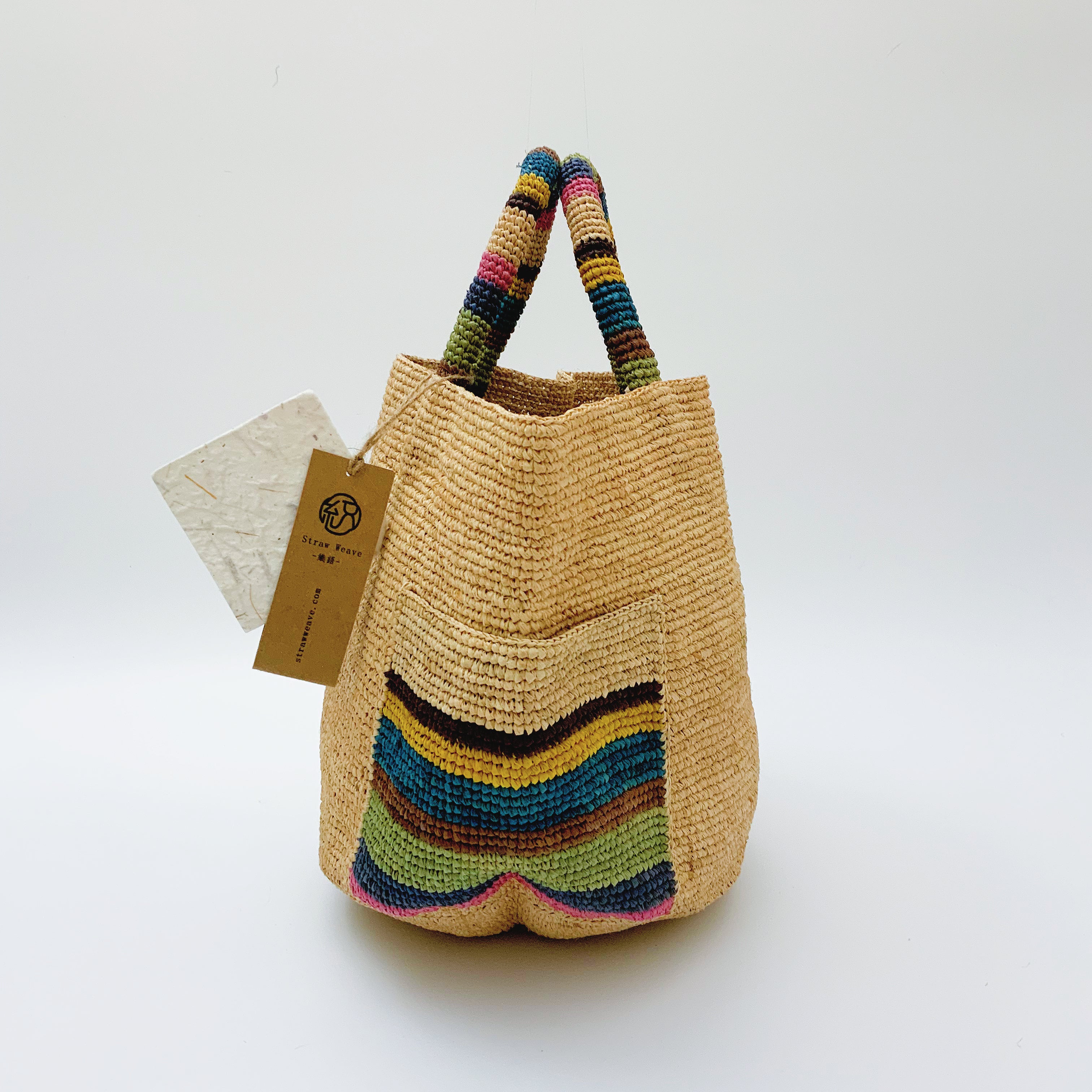 StrawWeave Eco-Friendly Handwoven Premium Raffia Handbag New Colorful Outer-Pocket Straw Woven Bag for Women, Beach & Vacation Tote Bag
