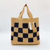 StrawWeave Eco-Friendly Handwoven Raffia Color-Block Large-Capacity Shoulder Bag Travel & Vacation Straw Beach Bag, Bucket Bag, Casual Commuter Handbag