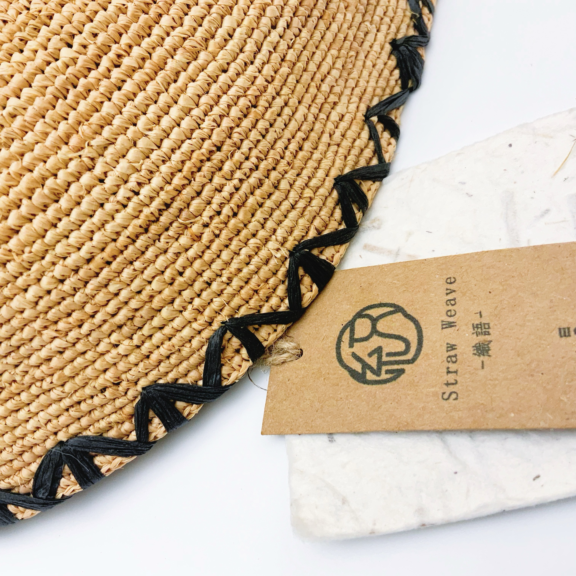 StrawWeave Eco-Friendly Handwoven Raffia Sun Hat  New Black-Trim Handmade Woven Straw Bucket Hat, Beach & Vacation Style