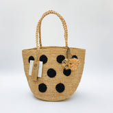 StrawWeave Handmade Polka Dot Raffia Tote Premium Eco-Friendly Woven Bag, Summer Beach & Vacation Handbag