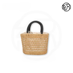 Yellow Grass Handwoven Hollow Vertical Basket Tote Handheld Bag B036