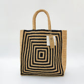 StrawWeave Handmade Black Stripe Raffia Tote Eco-Friendly Large Woven Summer Beach Bag for Women, Vacation Shoulder Handbag
