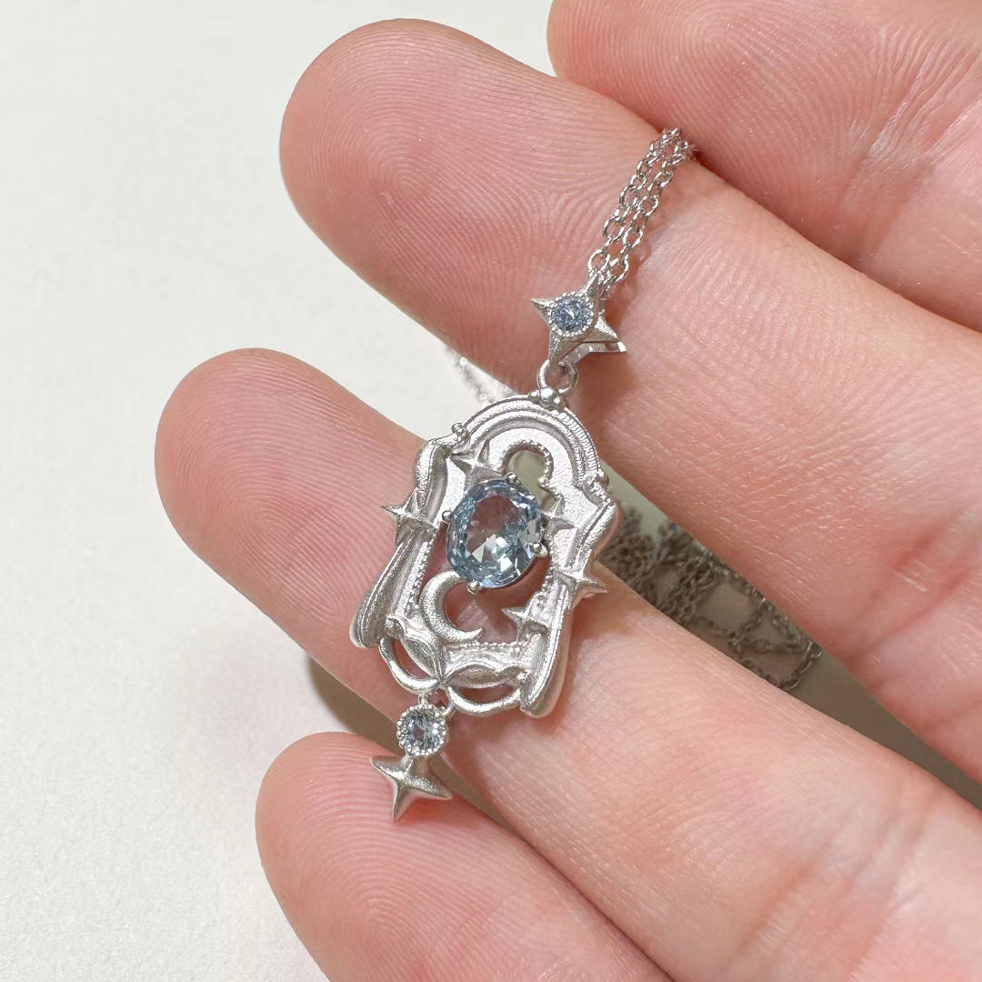 Childlike creative design, the starry sky outside the window is sweet and fresh, inlaid with crystal gemstones, and the star-level simple style necklace girl