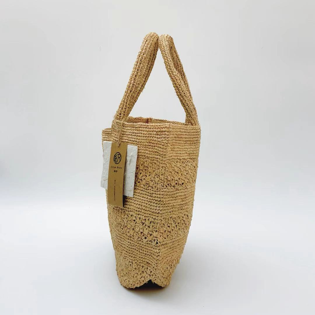 StrawWeave Eco-Friendly Handwoven Premium Raffia Handbag  New Handheld Large-Capacity Hollow Woven Bag, Beach & Vacation Tote Bag