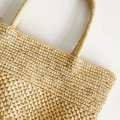 Elegant Raffia Straw Tote Bag, Large Capacity Handwoven Summer Handbag, Beach Vacation Woven Shoulder Bag for Women