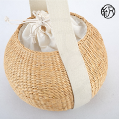 Yellow Grass Handwoven Straw Ball Tote Handheld & Shoulder Bag B031