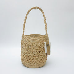 StrawWeave Eco-Friendly Handmade Raffia Flower Crochet Bag, Women's French Vacation Woven Bucket Tote, Summer Beach Top-Handle & Shoulder Handbag