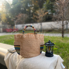 Raffia Handwoven Handbag with Colorful Outer Pocket B007