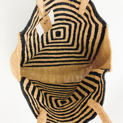 StrawWeave Handmade Black Stripe Raffia Tote  Eco-Friendly Large Woven Summer Beach Bag for Women, Vacation Shoulder Handbag