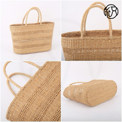 Yellow Grass Handwoven Straw Tote Handheld Bag B039