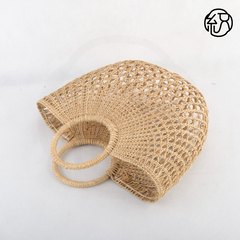 Yellow Grass Handwoven Hollow Moon-Shaped Handheld Bag B040