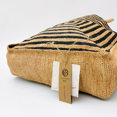 StrawWeave Handmade Black Stripe Raffia Tote  Eco-Friendly Large Woven Summer Beach Bag for Women, Vacation Shoulder Handbag