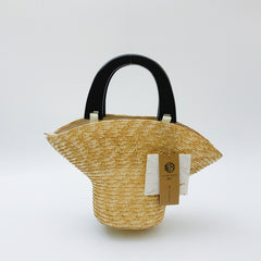 StrawWeave Eco-Friendly Handwoven Niche Wooden-Handle Hat Straw Bag  New Fresh-Style Wheat Straw Woven Bag, Vacation-Style Beach Bag, Versatile Womens Bag