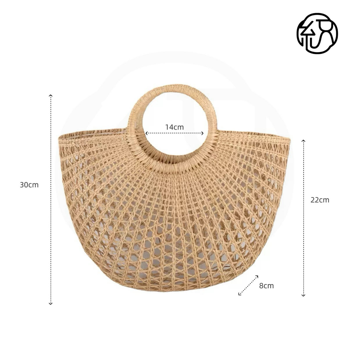 Yellow Grass Handwoven Hollow Moon-Shaped Handheld Bag B040
