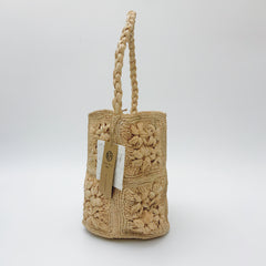 StrawWeave Eco-Friendly Handmade Raffia Flower Crochet Bag, Women's French Vacation Woven Bucket Tote, Summer Beach Top-Handle & Shoulder Handbag