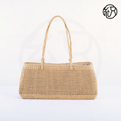 StrawWeave Eco-Friendly Handmade Straw Shoulder Bag, Women's Summer Yellow Grass Mesh Drawstring Tote, Underarm Woven Handbag for Beach Vacation'