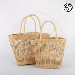 Yellow Grass Handwoven Hollow Straw Top-Handle Tote Bag B038