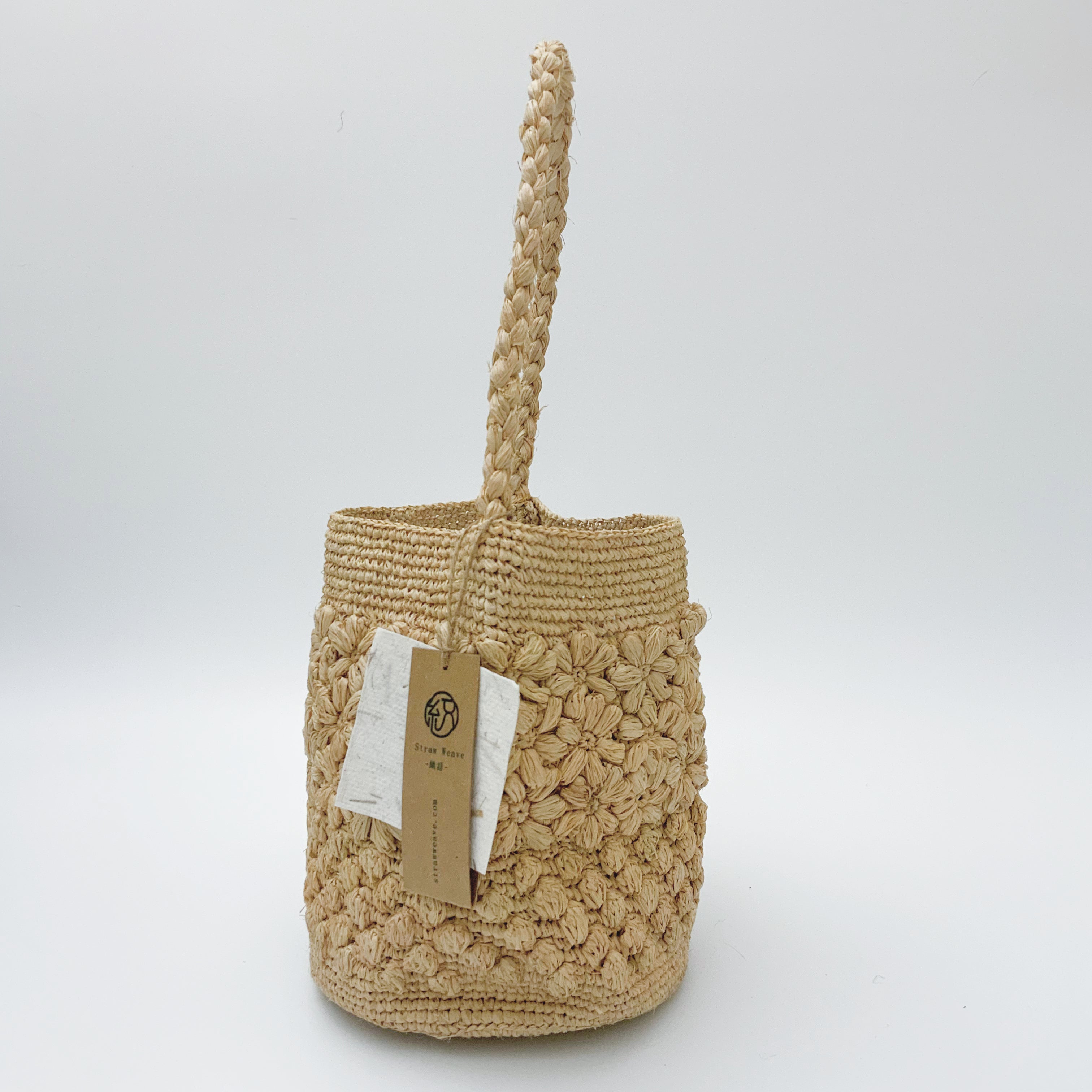 StrawWeave Eco-Friendly Handmade Raffia Flower Crochet Bag, Women's French Vacation Woven Bucket Tote, Summer Beach Top-Handle & Shoulder Handbag