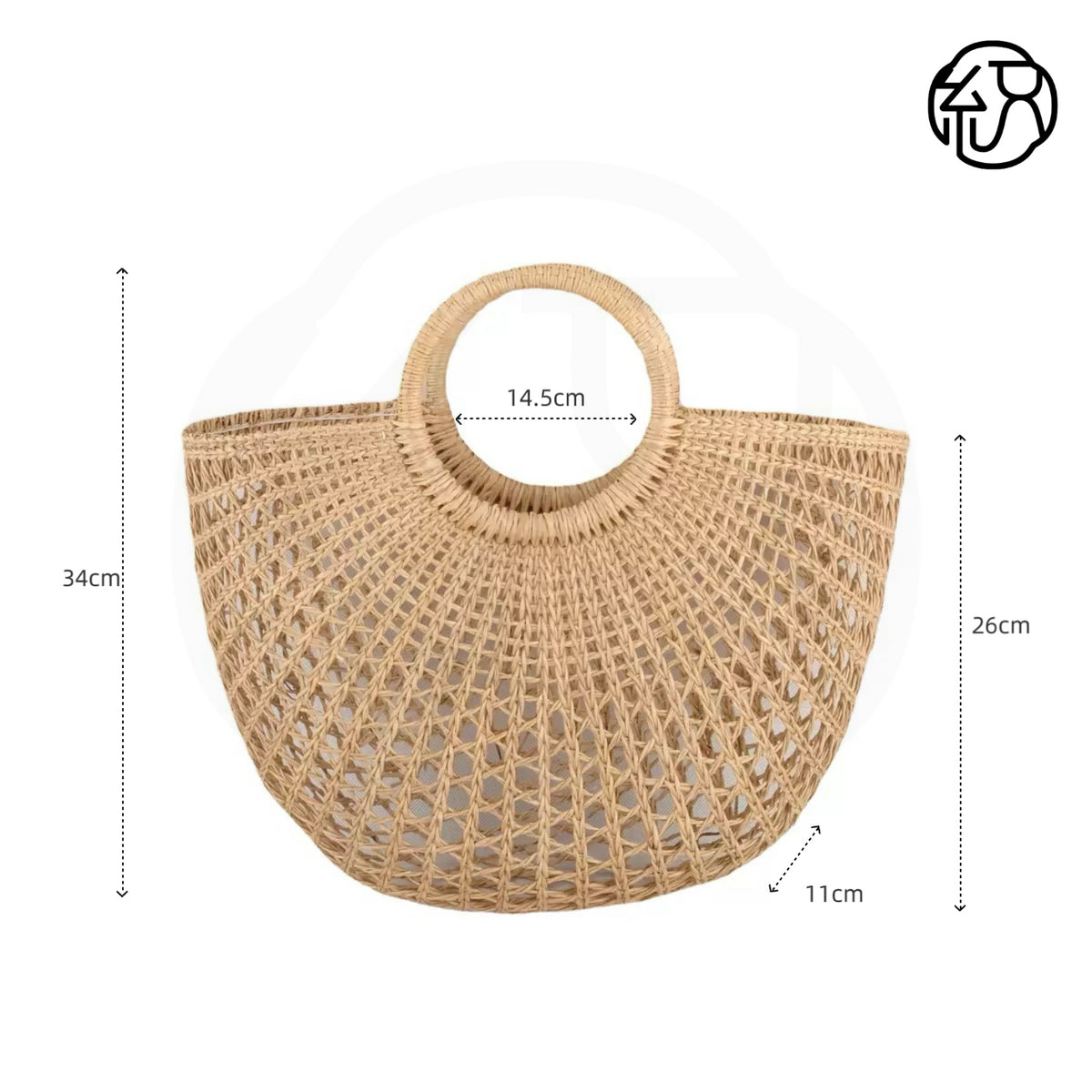 Yellow Grass Handwoven Hollow Moon-Shaped Handheld Bag B040