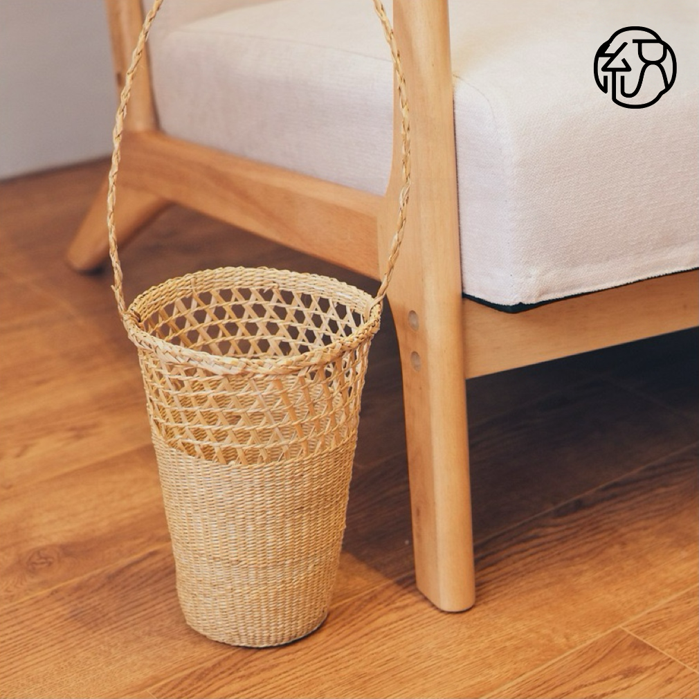 Eco-Friendly Straw Bucket Bag, Handmade Yellow Paper Rope Tote with Rattan Frame, Large Floral Basket Woven Handbag for Women's Summer Beach Vacation