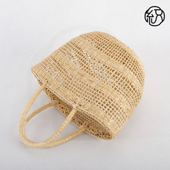 Eco-Friendly Handmade Straw Handbag, Women's Round Hollow-Out Yellow Grass Tote, Woven Top-Handle Purse for Summer Beach Vacation