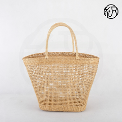 Yellow Grass Handwoven Hollow Straw Top-Handle Tote Bag B038