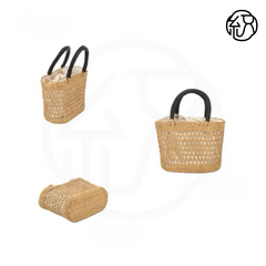 Yellow Grass Handwoven Hollow Vertical Basket Tote Handheld Bag B036